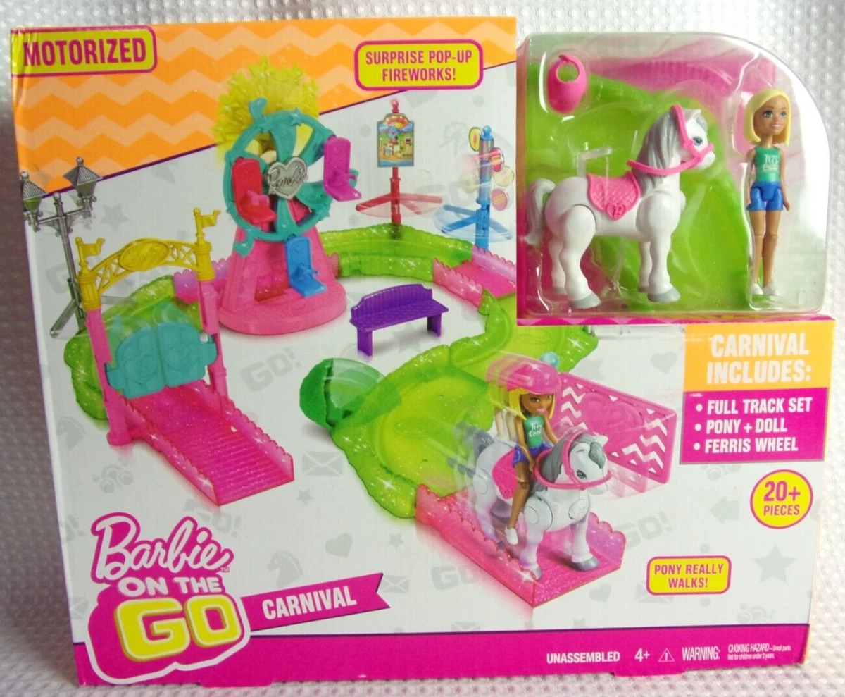 Barbie On The Go Carnival Motorized Track Pony Doll Ferris Wheel New Damaged Box