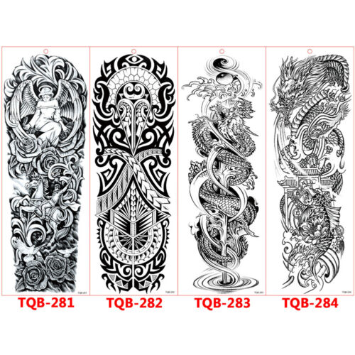 Large Sleeve Tattoo Gear Clock Eye Tatto Sticker Lion Wolf King Full Fake Tatoo - Picture 1 of 14