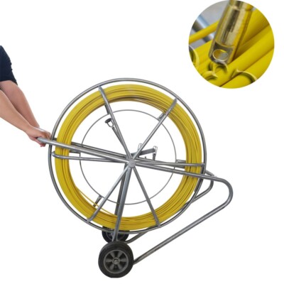 10MM*492Ft Fish Tape Fiberglass Wire Puller Bracket Cable Running Rod Duct 150M
