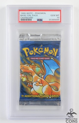 1999 Vintage WOTC Pokémon Base Foil Booster Pack Charizard PSA GEM MT 10