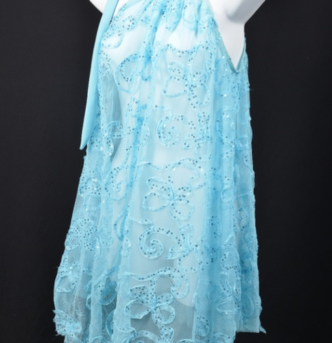 Light blue sequins lace dance costume lingerie Small adult - Picture 11 of 12