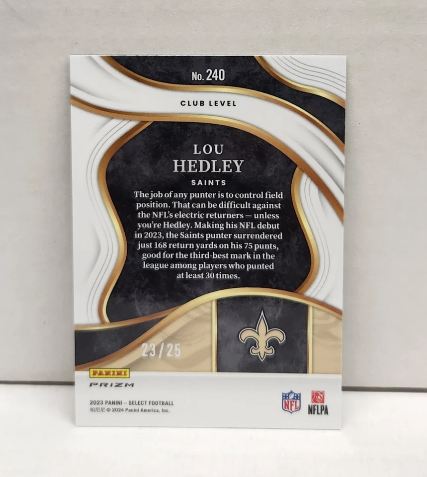 LOU HEDLEY 2023 Select Club Level TIE DYE PRIZM ~ Saints ROOKIE #'d /25 - Image 2 of 2