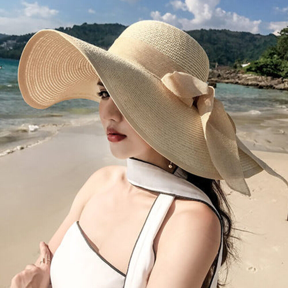 Summer Large Sun Beach Foldable Cap Hat Women Big Wide Brim Straw Hat  Floppy