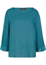 Tunika mit Pailletten Gr. 38 Petrol 7/8 Arm Blluse Shirt Oberteil R-Ware NEU