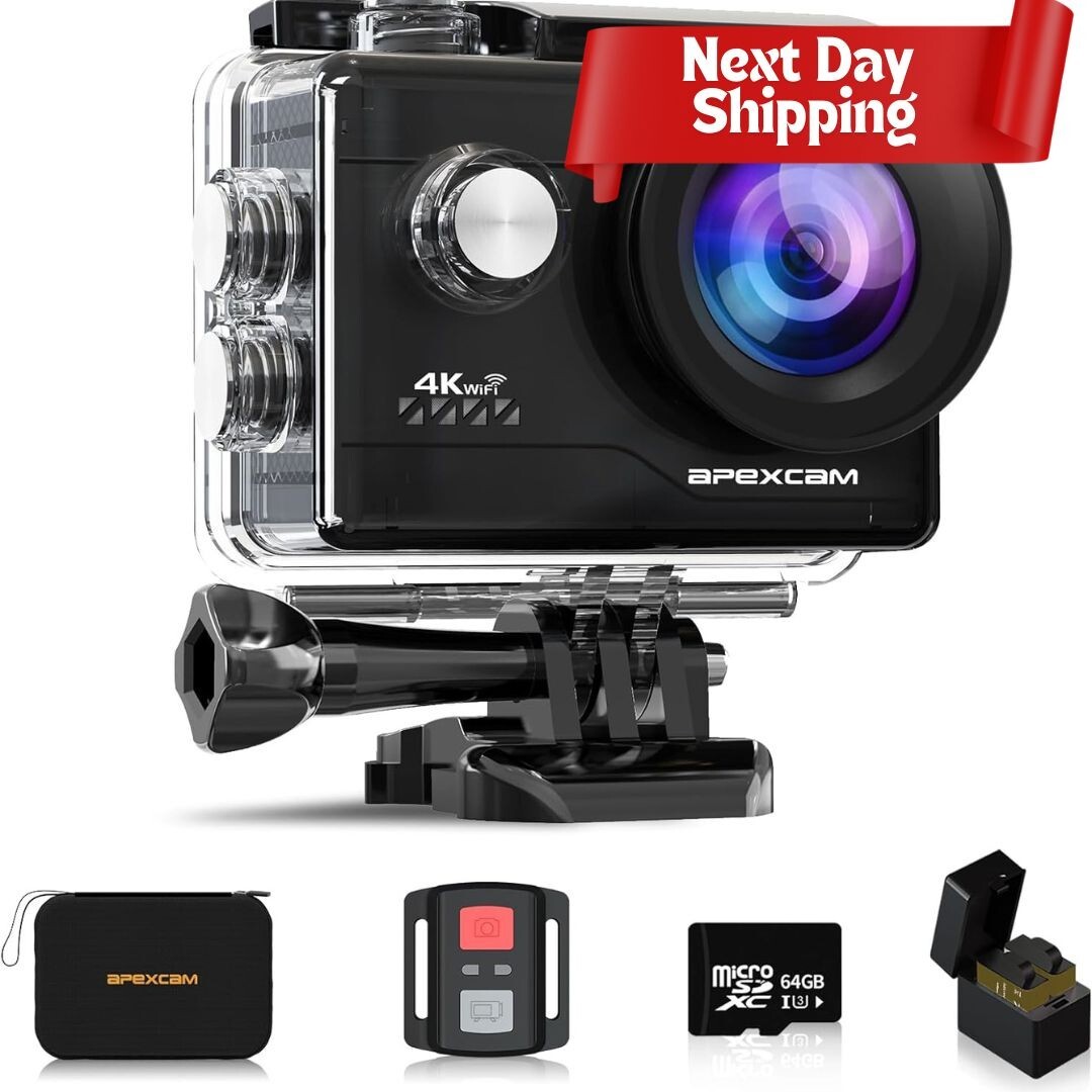 Apexcam Action Camera 4K with 64G SD Card Sports Camera 20MP 131FT Waterproof...-image