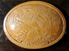 Leather Belt Buckle with Jumping Fish - 3-1/2 x 2-1/2 - Looks Unused