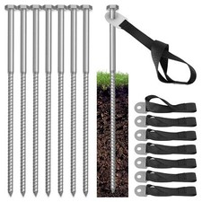 8 Set of Trampoline Stakes Anchors High Wind 12" Spiral Ground Stakes Kit Hea...