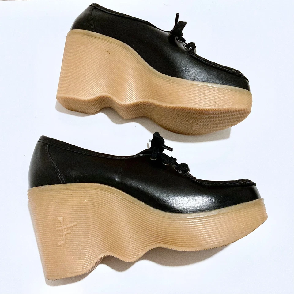 Mocasines de cuña FAMOLARE 70 Vibes Square Up HI THERE suela ondulada plataforma talla 6 Foto 4 de 4