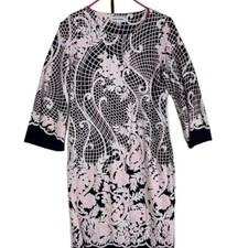 Shelby & Palmer Navy/Pink Angel Sleeve Paisly Floral Sheath Dress Size Medium