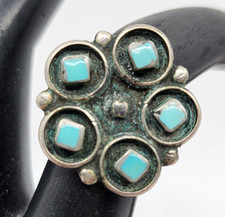 Vintage Zuni Snake Eye Turquoise Sterling Ring Size 7