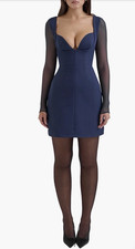 NEW! House Of CB Angelie Long Sleeve Stretch Crepe Cocktail Mini Dress Blue SZ M