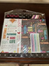 Softball - Papercrafting Scrapbooking Page Kit - 13 pieces - by The Paper Studio