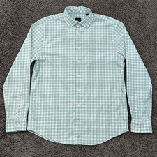 johnnie-O Performance Button Up Shirt Mens M Ashworth Light Blue Check Haze