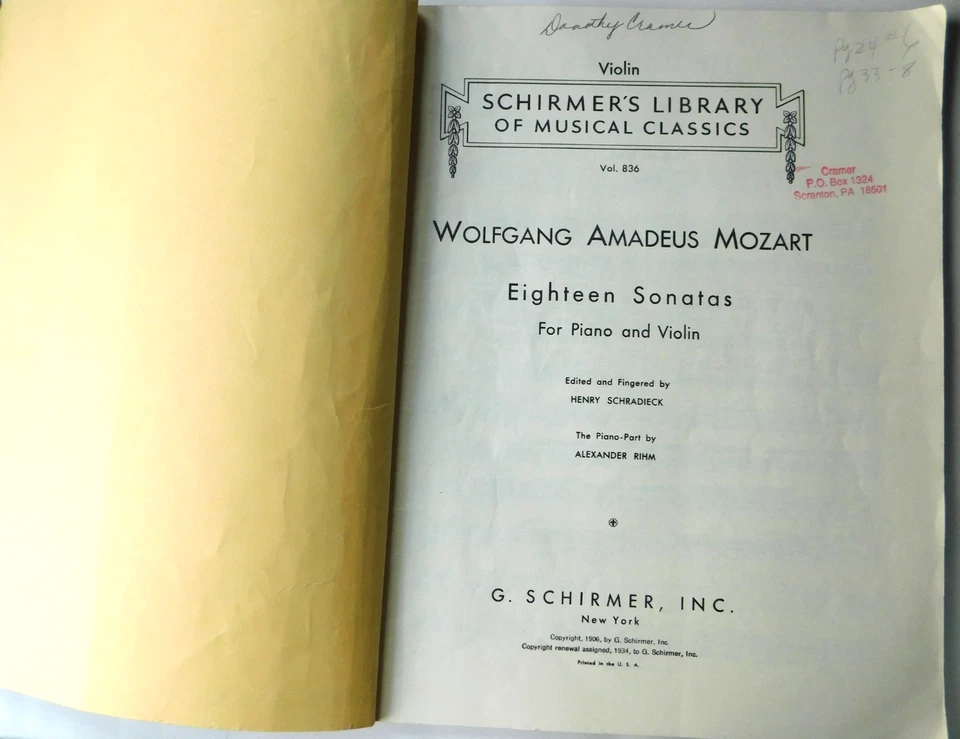 Mozart: Eighteen Sonatas for Piano and Violin, Pub. by Schirmer, C. 1934 - Image 2 of 4