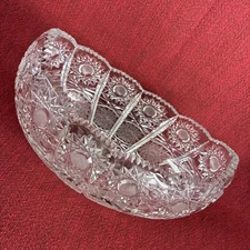 Antique 8.5" Cut Glass Oval Bowl American Brilliant Period ABP Star Sawtooth Rim