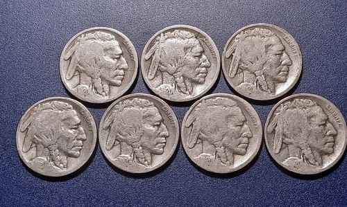 Lot of (7) Circulated 1920-S Buffalo Nickels