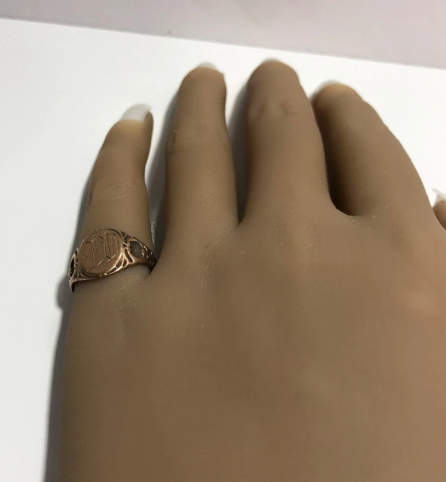 Vintage 10K Solid Gold Signet Ring, Estate Initials, 2 Tone Gold Size 5.25 - Image 3 of 4