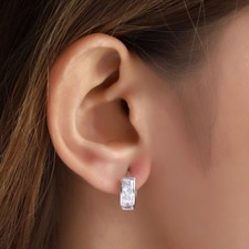 Huggie Hoop Earrings Cubic Zirconia 14K White Gold Plated 925 Sterling Silver