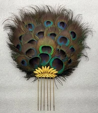 Peacock Feather Comb Clip Turquoise Blue Photo Prop Headdress Decoration