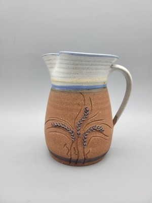 Vtg Steve Ashley Pottery Water Pitcher Clay Signed Kansas Wheat 1985 Art