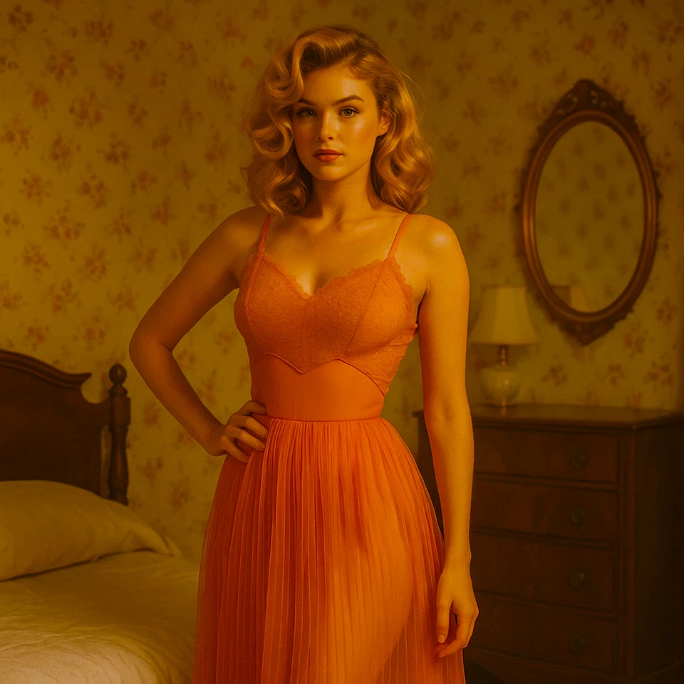 DE COLECCIÓN AÑOS 50 SEAMPRUFEN 36 o M Coral Plisado Encaje Gasa Deslizamiento Completo HERMOSO Foto 4 de 4