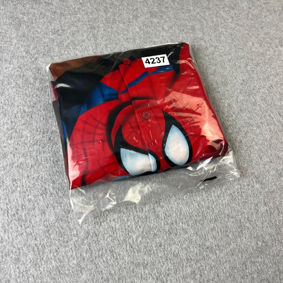 Vintage Spider Man Button Up Camp Shirt Mens XL Red All Over Print ...