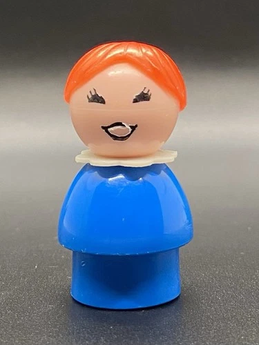 Vintage Fisher Price Little People Woman Red Ponytail Blue Dress Figure