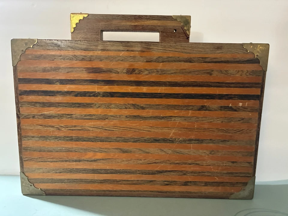 Vintage Wood Backgammon Set ~ Dice Checkers Briefcase Style 16"x10 3/4" ~ Read - Image 2 of 4