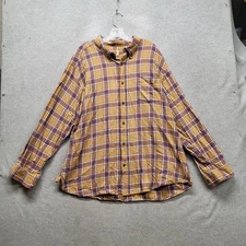 The Foundry Supply Co Men Button Up Shirt 2XL Brown Plaid Flannel Western