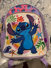 Disney Stitch Small Glitter Backpack Purple/Pink Multicolor, Padded Straps