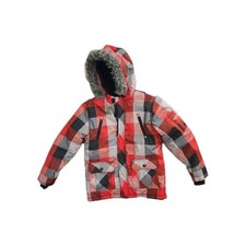 Nike 6.0 Youth Large Hooded Puffer Jacket Red Black Grey Plaid Pattern