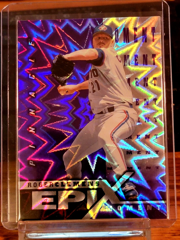 Tarjeta de impresión corta súper rara Pinnacle EPIX Moment 1997 púrpura Roger Clemens E16 Foto 3 de 4