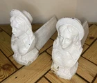 Pair Of Antique Cast Iron White Lady Bust Andirons Fire Dogs- Country Design