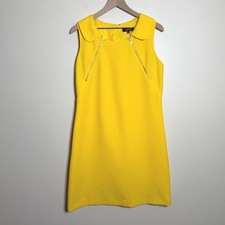 Nine West Womens Shift Dress 8 Yellow Sleeveless Peter Pan Collar 60s Mod Retro