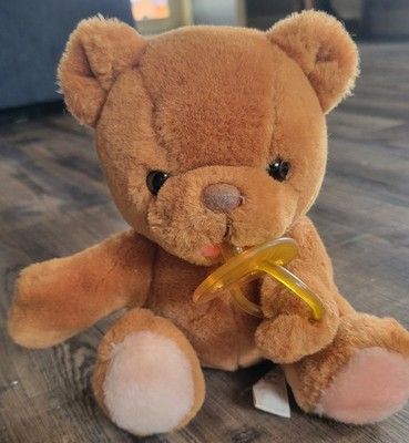 VTG Russ Bibi Baby Brown Cub Teddy Bear Plush 7  Pacifier Binky