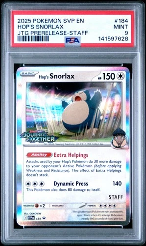 2025 POKEMON SVP EN-SV BLACK STAR PROMO #184 HOP'S SNORLAX PSA 9