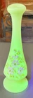 Vintage Fenton Uranium Custard Glass Hand Painted Bud Vase Artist Signed L@@K