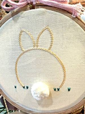 USHVI Cottontail Bunny Spring Decor Cotton Embroidery Wood Hoop Trinket Tree NEW