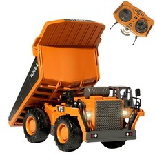 RC Dump Truck with Lights and Sound, 9-Channel Remote Control Construction Ve...
