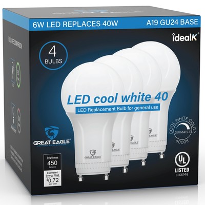 40W GU24 LED Light Bulb, Dimmable, 4000K Cool White, UL, Twist-in 2 Prong (4-...