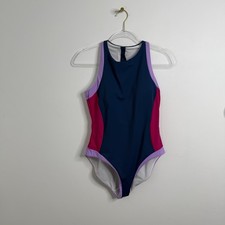 Boden Piped Sporty Swimsuit Oceanside Size US 8 Non Wired Padded Zip Racer