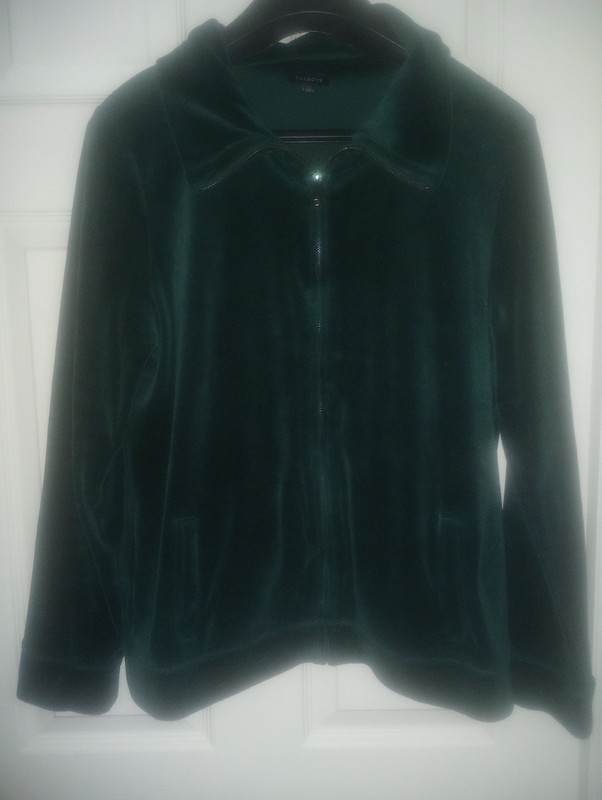 Talbots L Soft Velour Track Jacket Emerald Green Full Zip Up Pockets. Excellent.