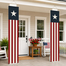 4th of July Decorations Outdoor - Hanging American Flag Banners Porch Sign for F