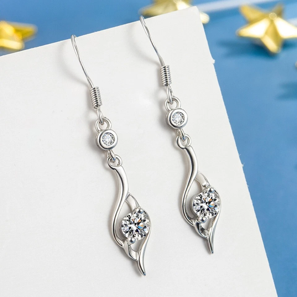 925 Sterling Silver Wing Twist CZ Drop Dangle Hook Earrings Women Girl Gift UK - Image 2 of 4