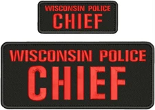 W POLICE CHIEF EMBROIDERY PATCH 4X10 & 2X5 HOOK ON BACK RED ON BLACK