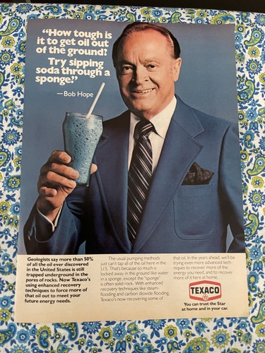 Vintage 1982 Texaco Bob Hope Print Ad Sipping Soda Through A Sponge