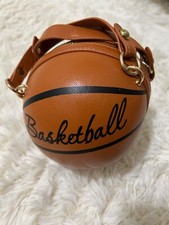 Brown Letter Graphic Basketball Shaped Small Satchel Bag Handbag, New no tags