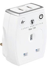 Masterplug Surge Protected Adaptor Single Socket Gloss White 2 USB ports 5.0v