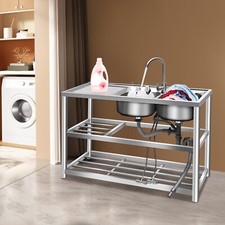 Commercial Sink Stainless Steel Kitchen Utility Sink 2 Compartment  Prep Table