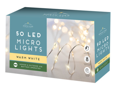 2x Packungen à 50 LED ''Nordstern'' Micro Lichterkette batteriebetrieben WARMWEISS